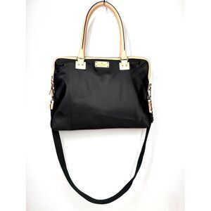 Kate Spade Kennedy Park Leather Nylon Laptop Bag Crossbody Handles Black 13 X 16